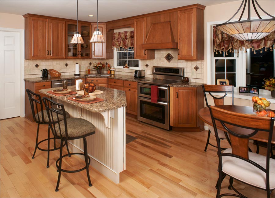 stunning transitional kitchen with glazed maple kitchen island designed by dan lenner of morris black designs