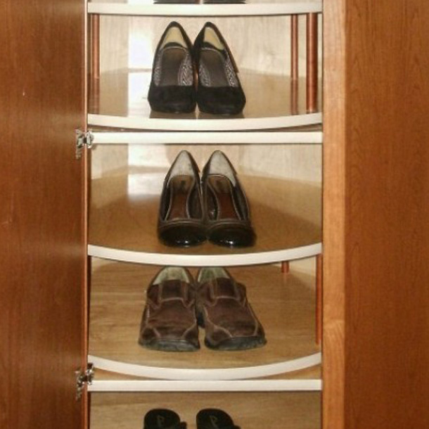 Shoe Rack with Lazy Susans for Easy Organization in a Walk-in Closet
