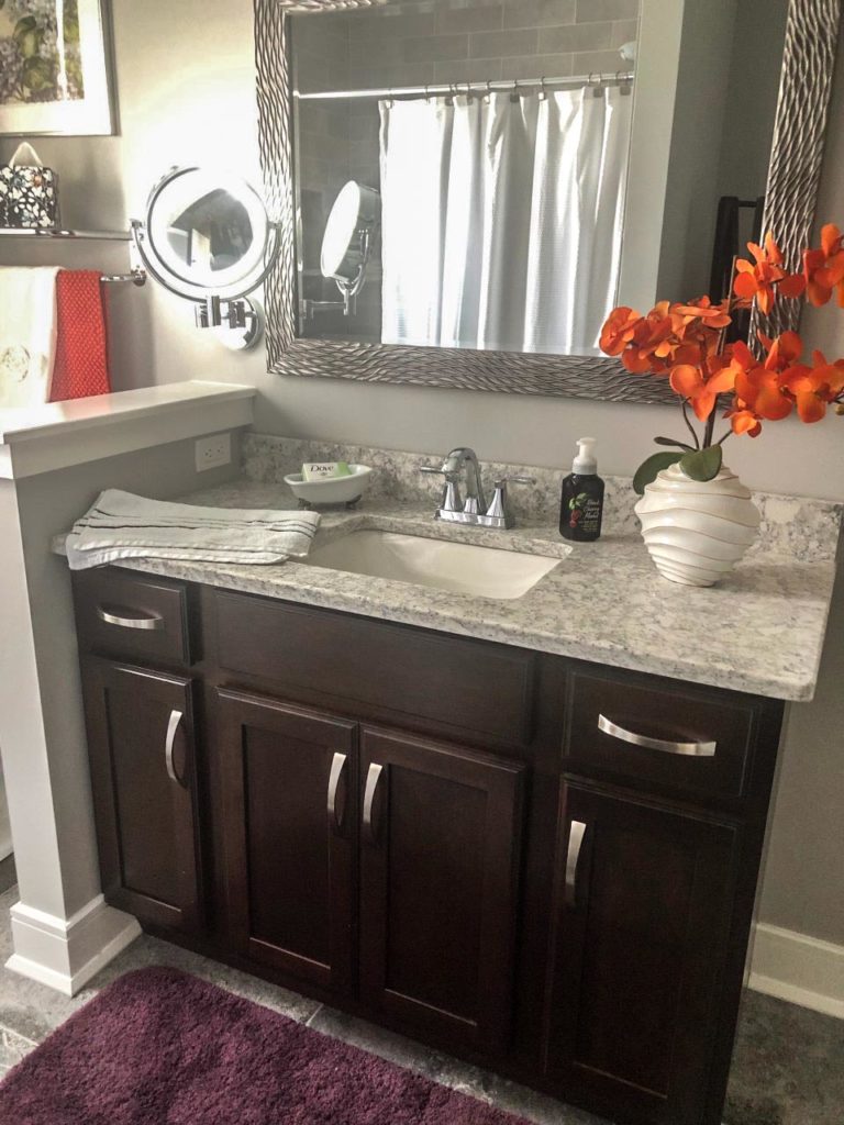 Guest Bathroom Vanity with Cherry Cabinets in Walnutport, PA