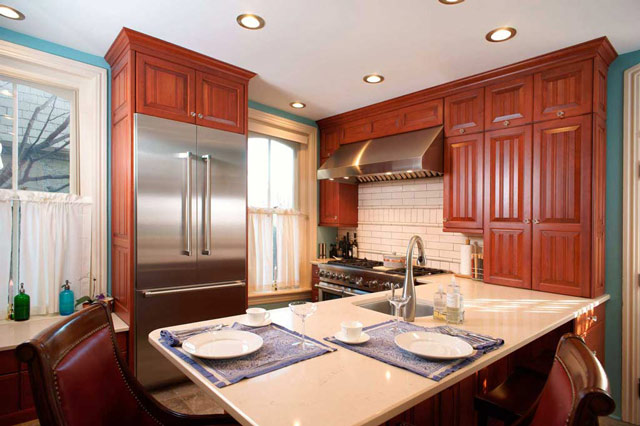 Kitchen Island seating for two people in a small kitchen.